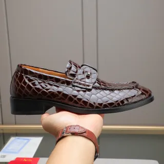 Brown Crocodile-Embossed Buckle Strap Loafer