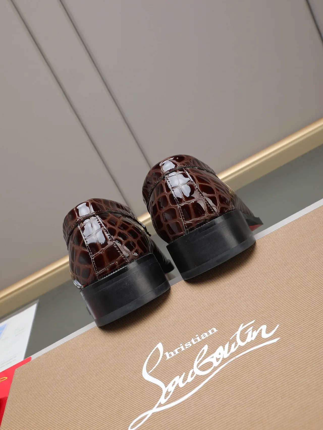 Brown Crocodile-Embossed Buckle Strap Loafer 3