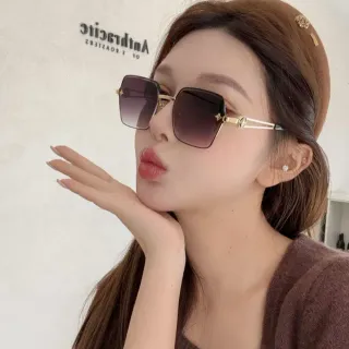 Brown Gold Square-Frame Gradient Lenses Sunglasses