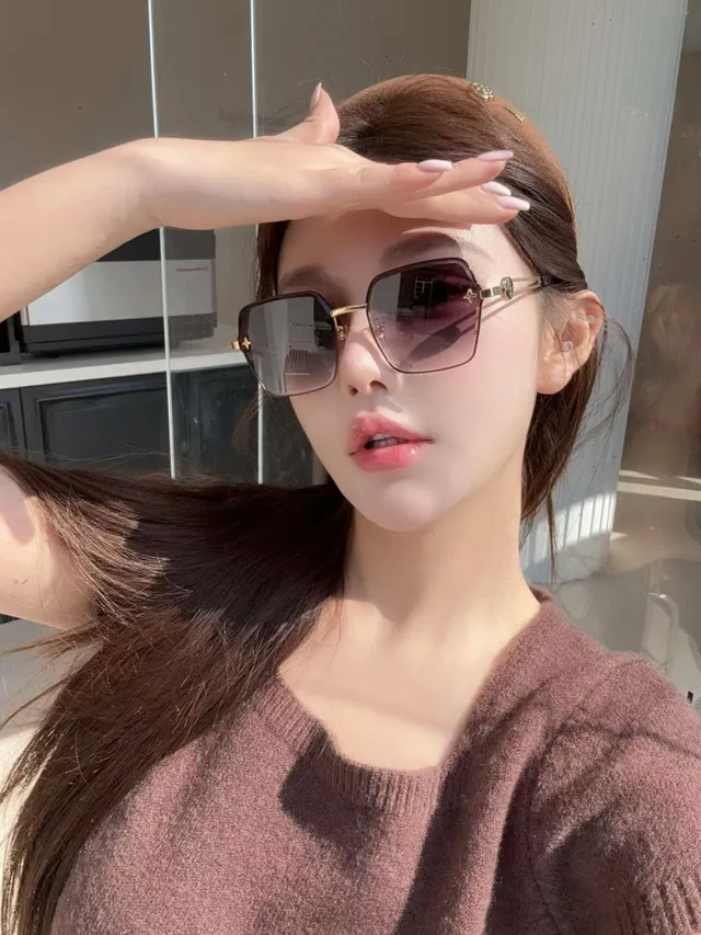 Brown Gold Square-Frame Gradient Lenses Sunglasses 8