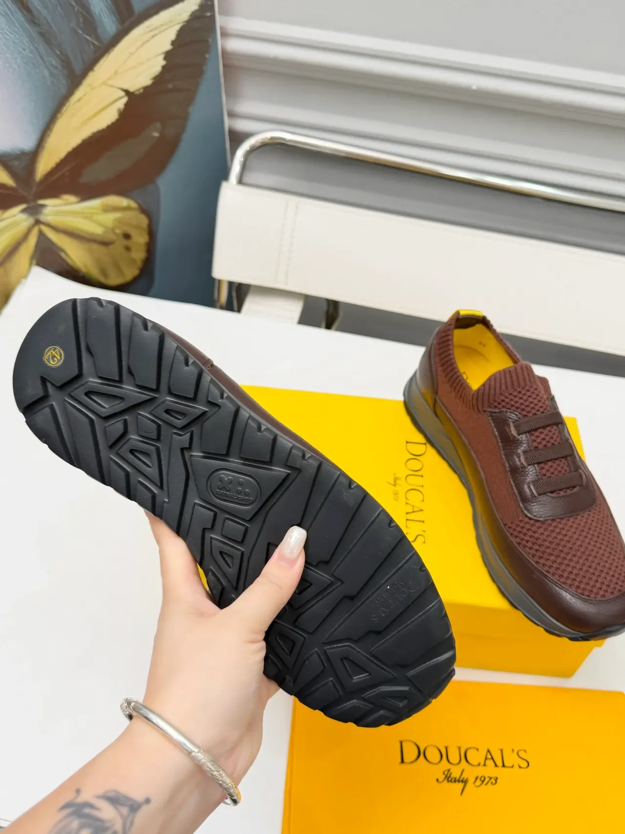 Brown Knit and Leather Slip-On Lifestyle Sneakers 2
