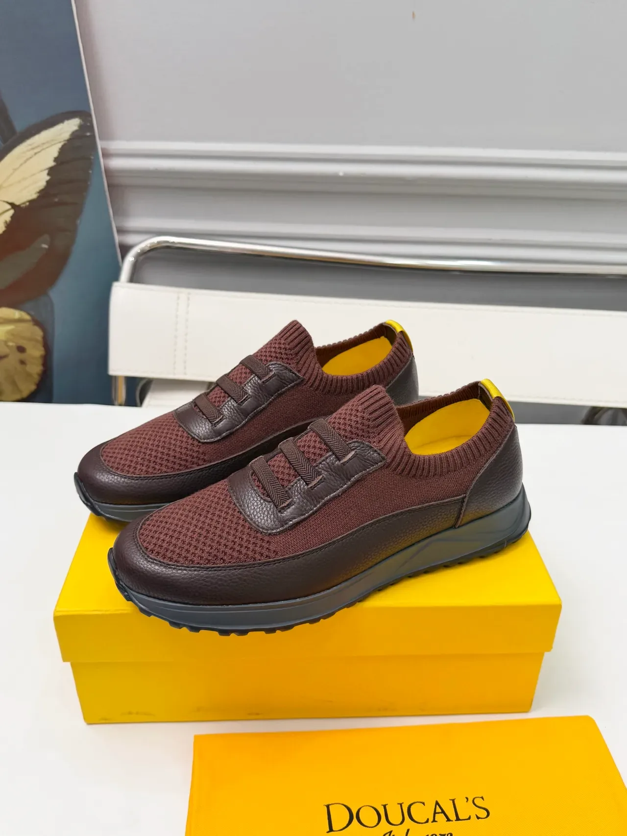 Brown Knit and Leather Slip-On Lifestyle Sneakers 4