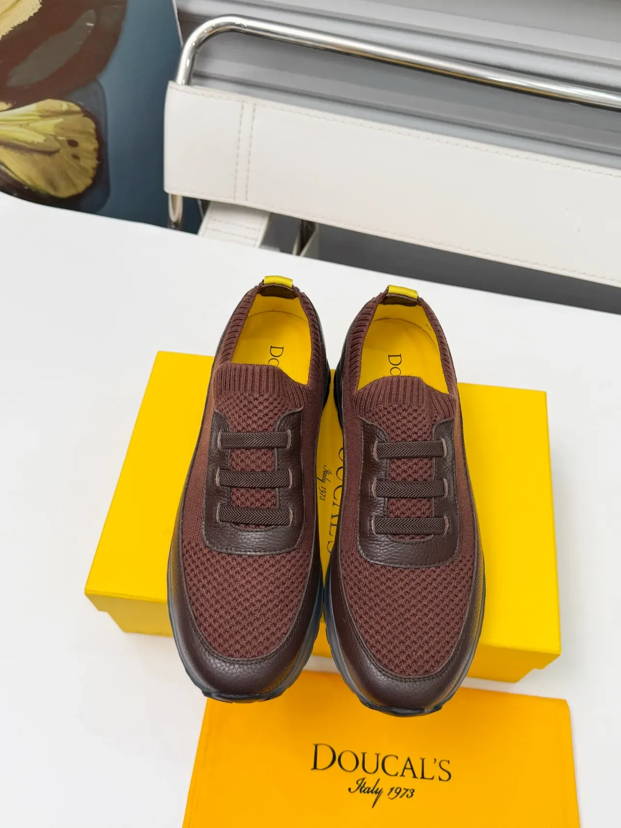 Brown Knit and Leather Slip-On Lifestyle Sneakers 5