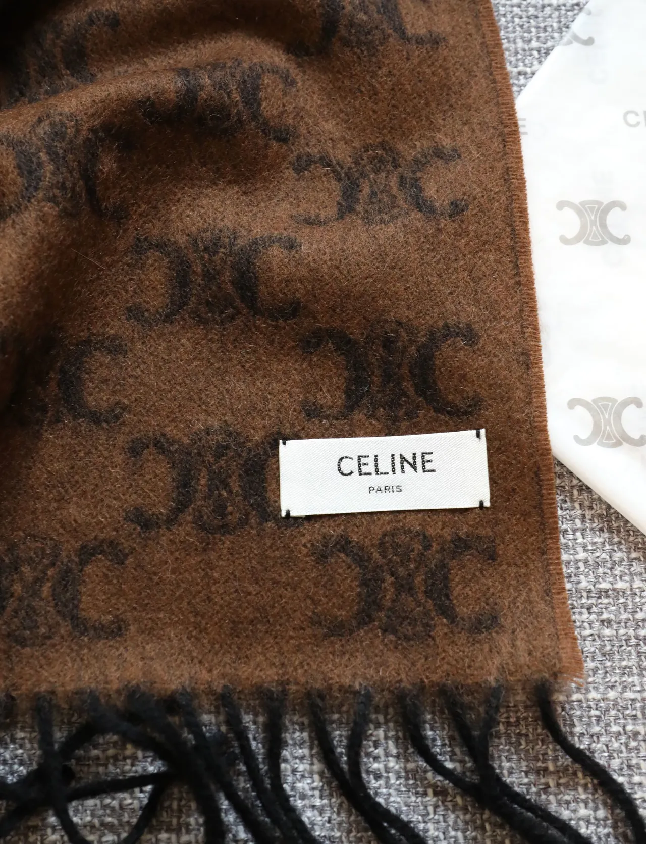 Brown Monogram Fringed Oversized Cashmere Scarf 7