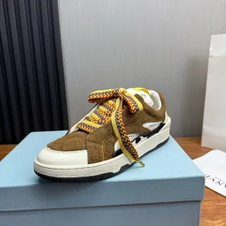 Marrón multicolor material mixto superior oversized tejido zigzag cordones zapatillas