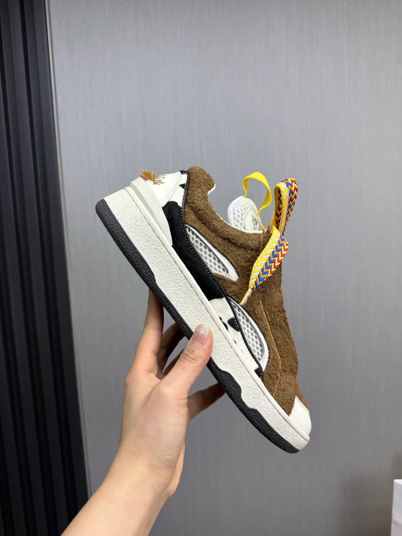 Brown Multicolor Mixed-Material Upper Oversized Woven Zigzag Laces Sneakers 7