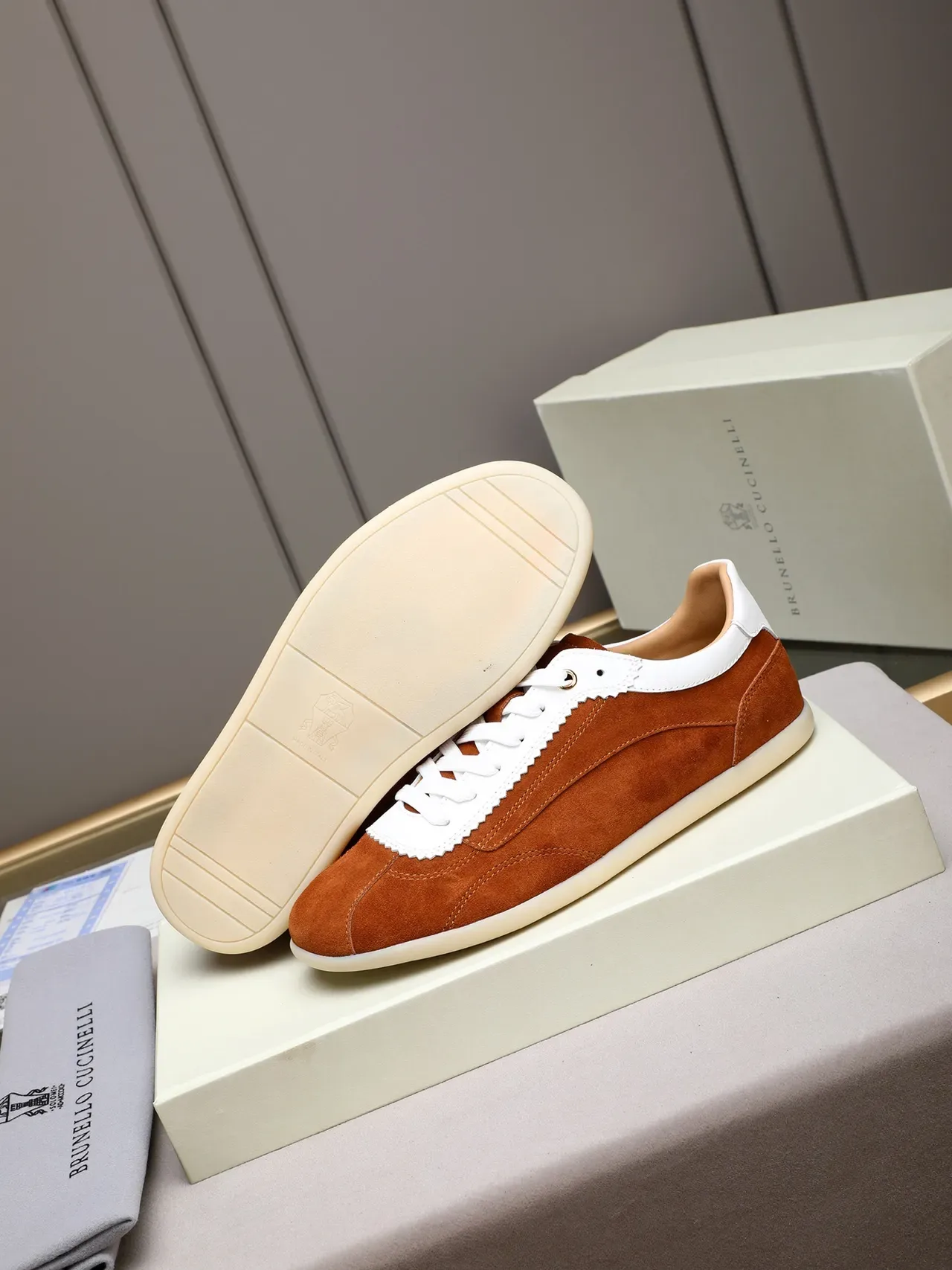 Brown Suede and White Trim Lifestyle Sneaker 4