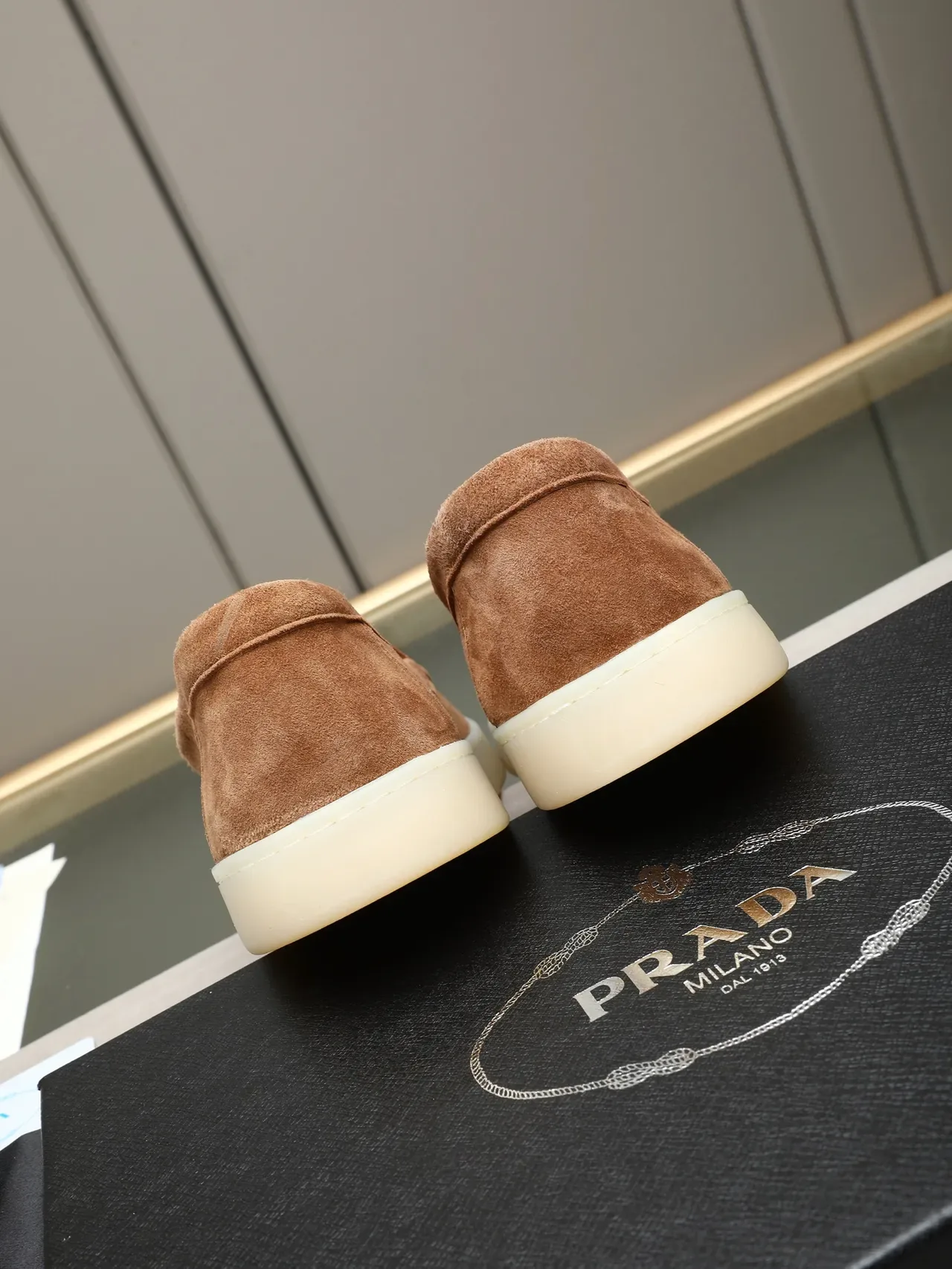 Brown Suede Moccasin-Stitched Slip-On Loafers 4