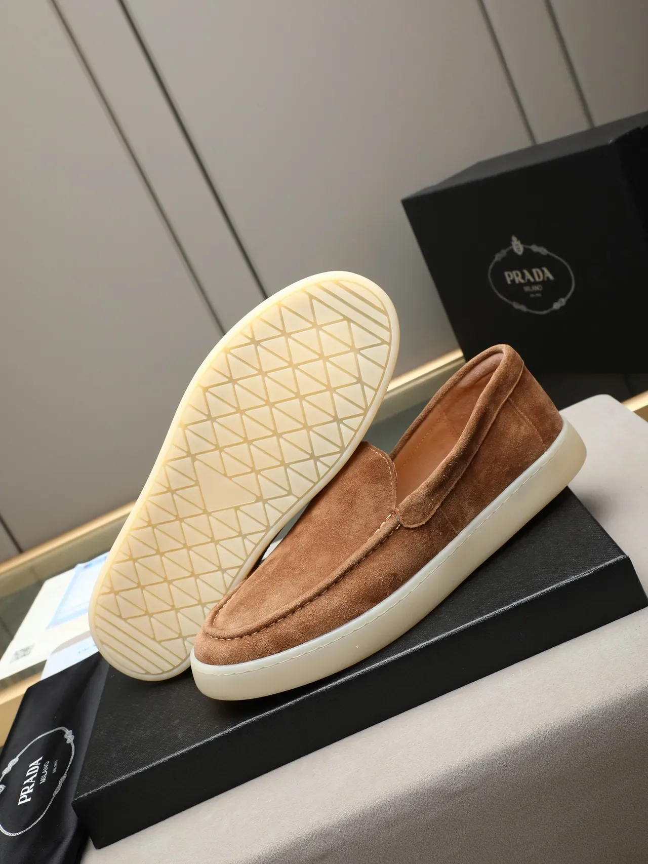 Brown Suede Moccasin-Stitched Slip-On Loafers 5