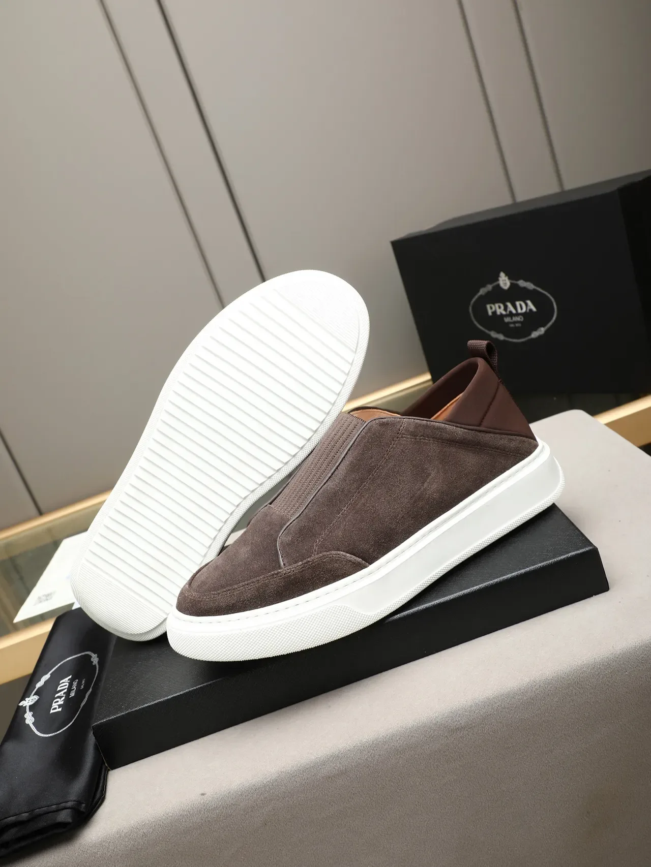 Brown Suede Slip-On Platform Sneaker 4