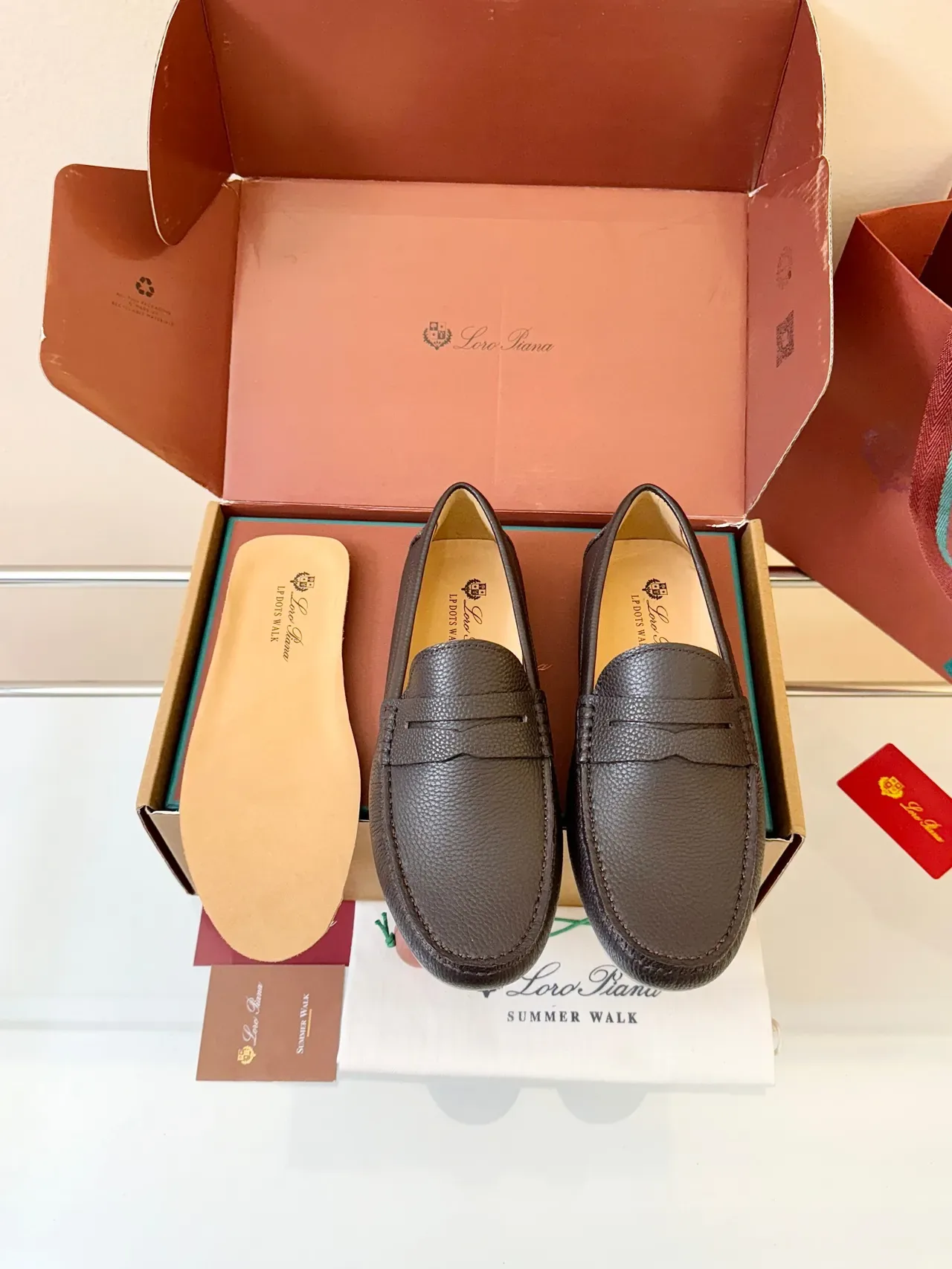 Brown White Pebbled Leather Penny Strap Loafer 6