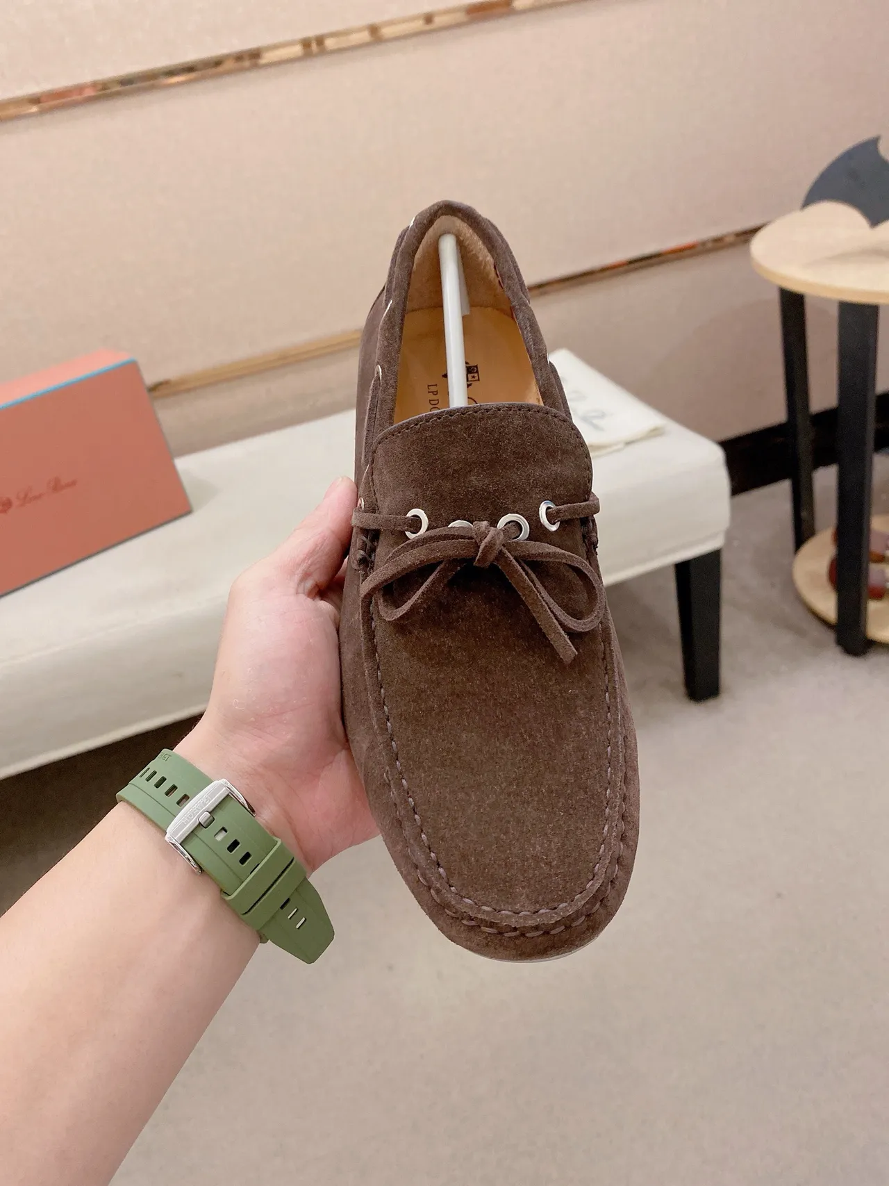 Brown White Suede Upper Moc-Toe Stitching Loafer 2
