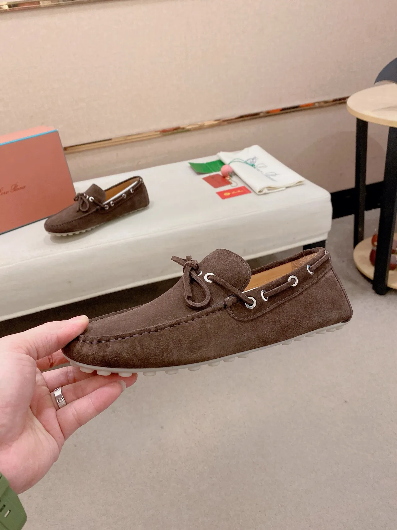 Brown White Suede Upper Moc-Toe Stitching Loafer 3