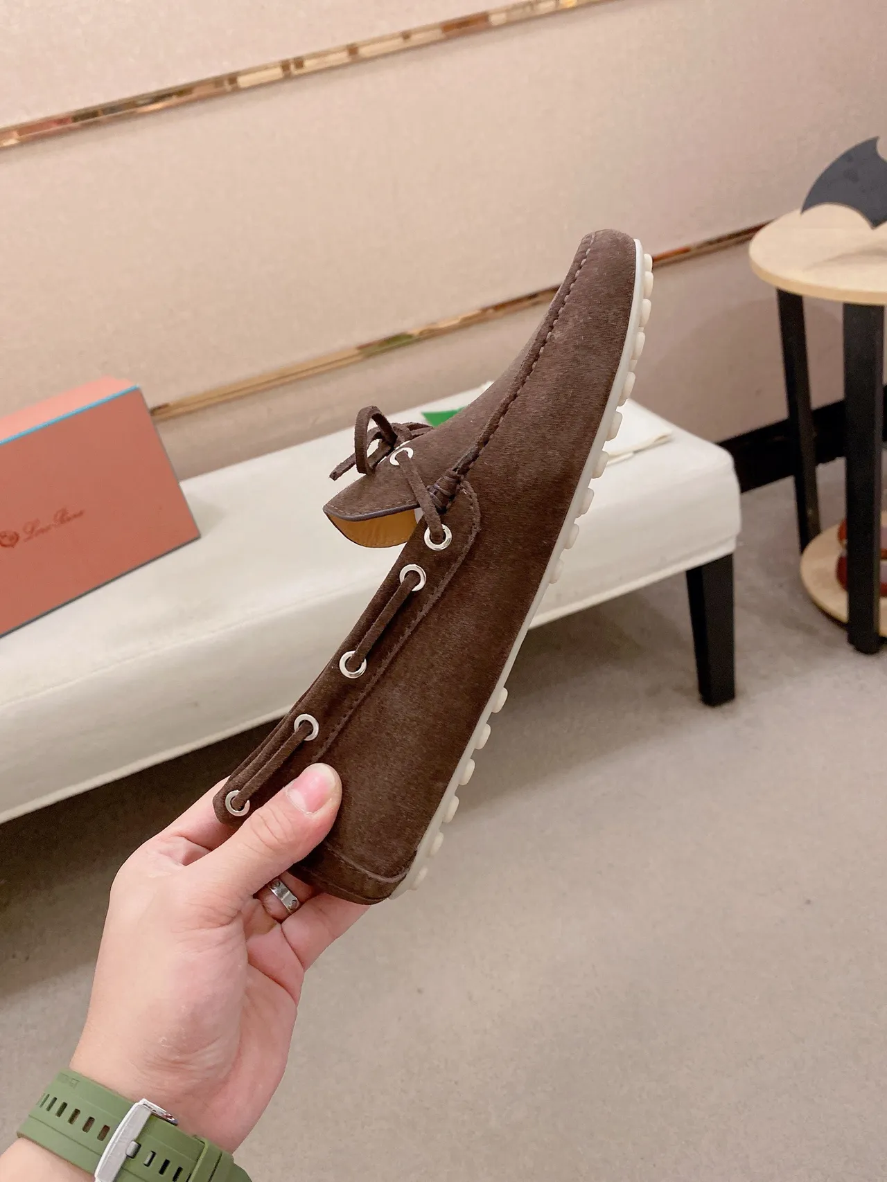 Brown White Suede Upper Moc-Toe Stitching Loafer 5