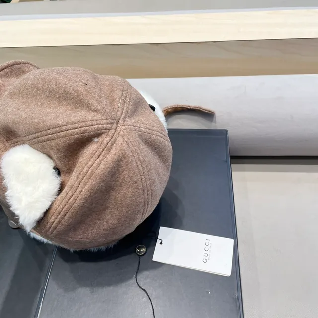 Brown White Trapper-Style Wool-Blend Exterior Beanie 7