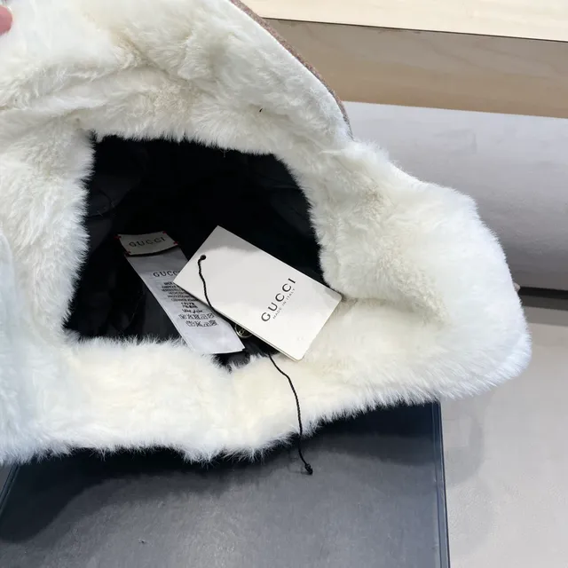 Brown White Trapper-Style Wool-Blend Exterior Beanie 8