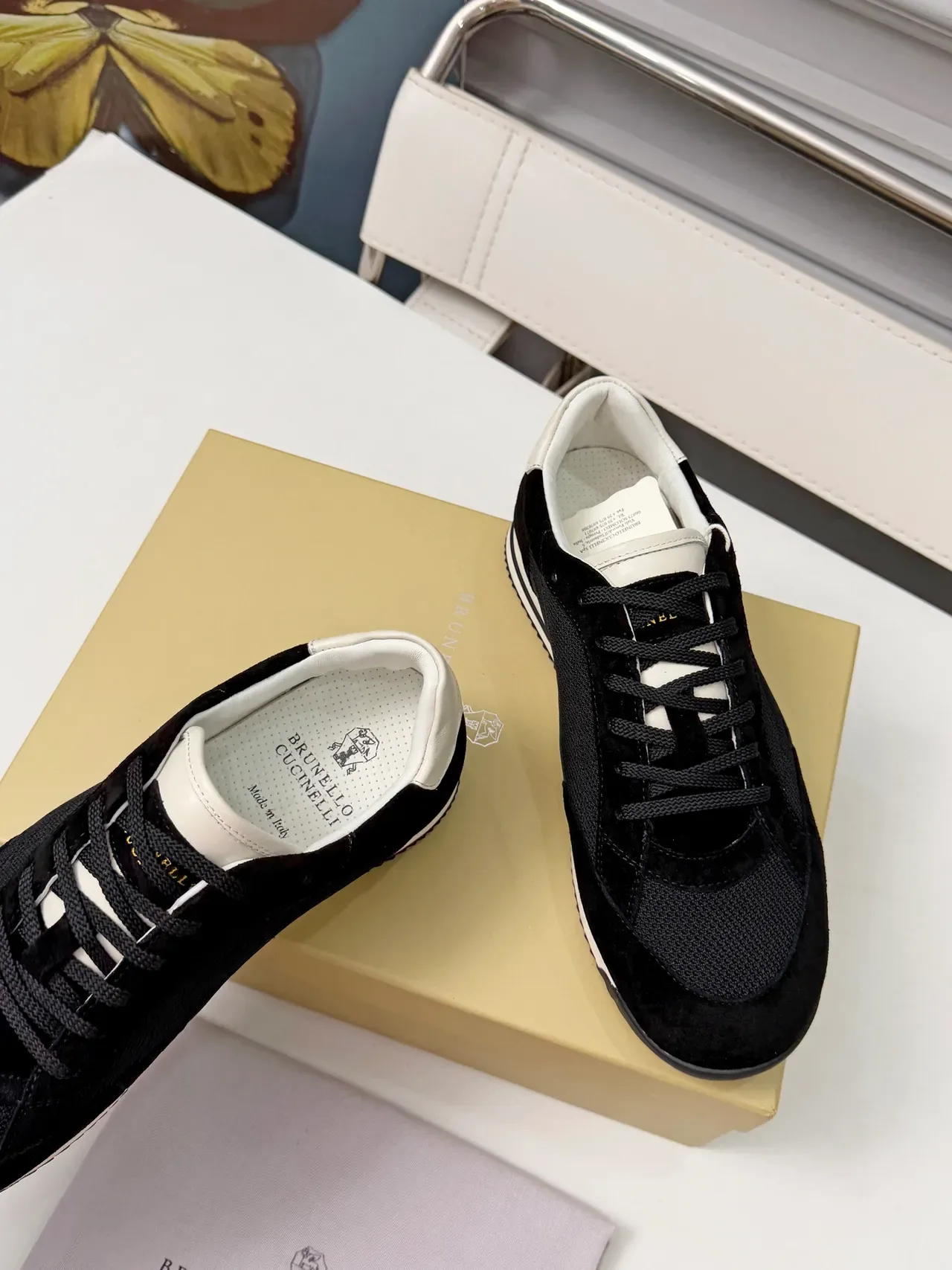 Brunello Cucinelli Black Velvet and Mesh Lifestyle Sneakers 5