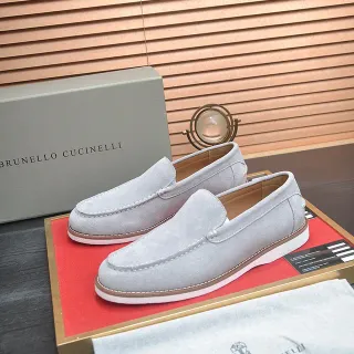 Brunello Cucinelli ধূসর স্যুয়েড পেনি লুফার