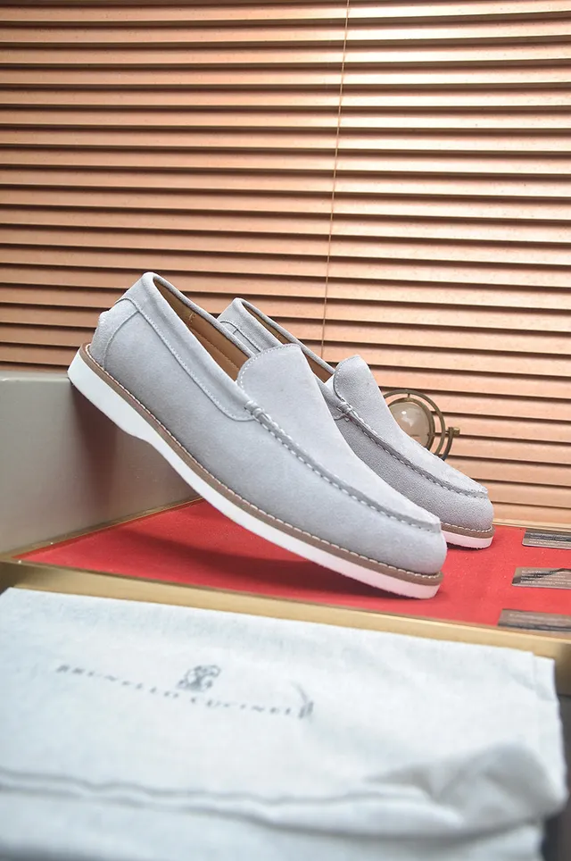Brunello Cucinelli Gray Suede Penny Loafers 2
