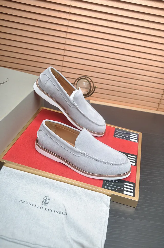 Brunello Cucinelli Gray Suede Penny Loafers 5