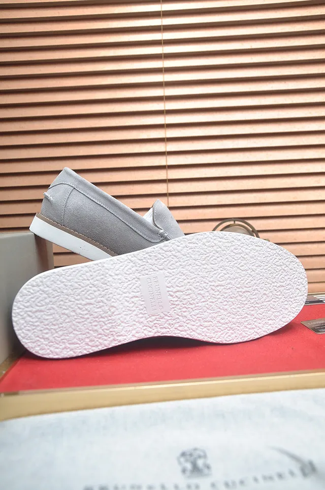 Brunello Cucinelli Gray Suede Penny Loafers 6