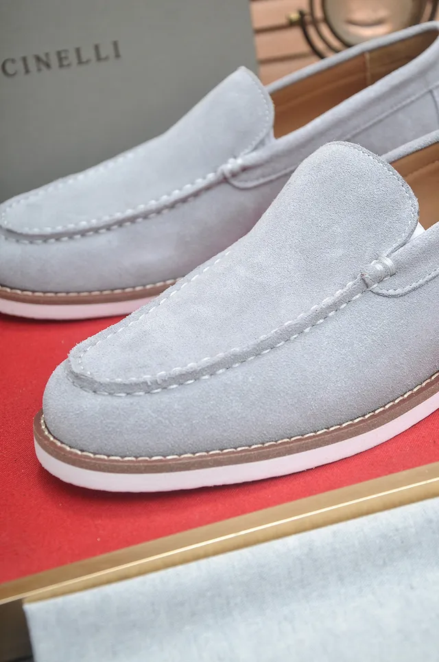 Brunello Cucinelli Gray Suede Penny Loafers 7
