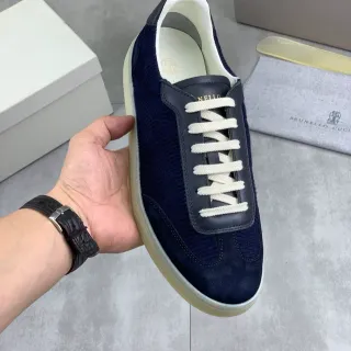 Brunello Cucinelli Tênis lifestyle de corduroy e camurça navy