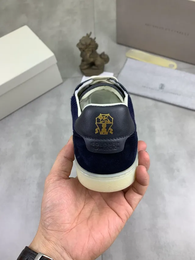 Brunello Cucinelli Navy Corduroy and Suede Lifestyle Sneakers 4