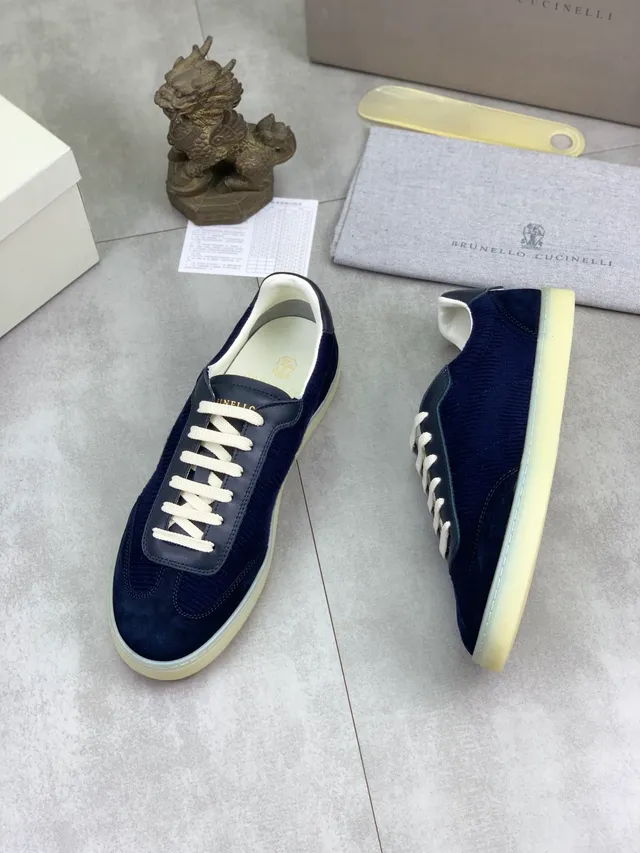Brunello Cucinelli Navy Corduroy and Suede Lifestyle Sneakers 6