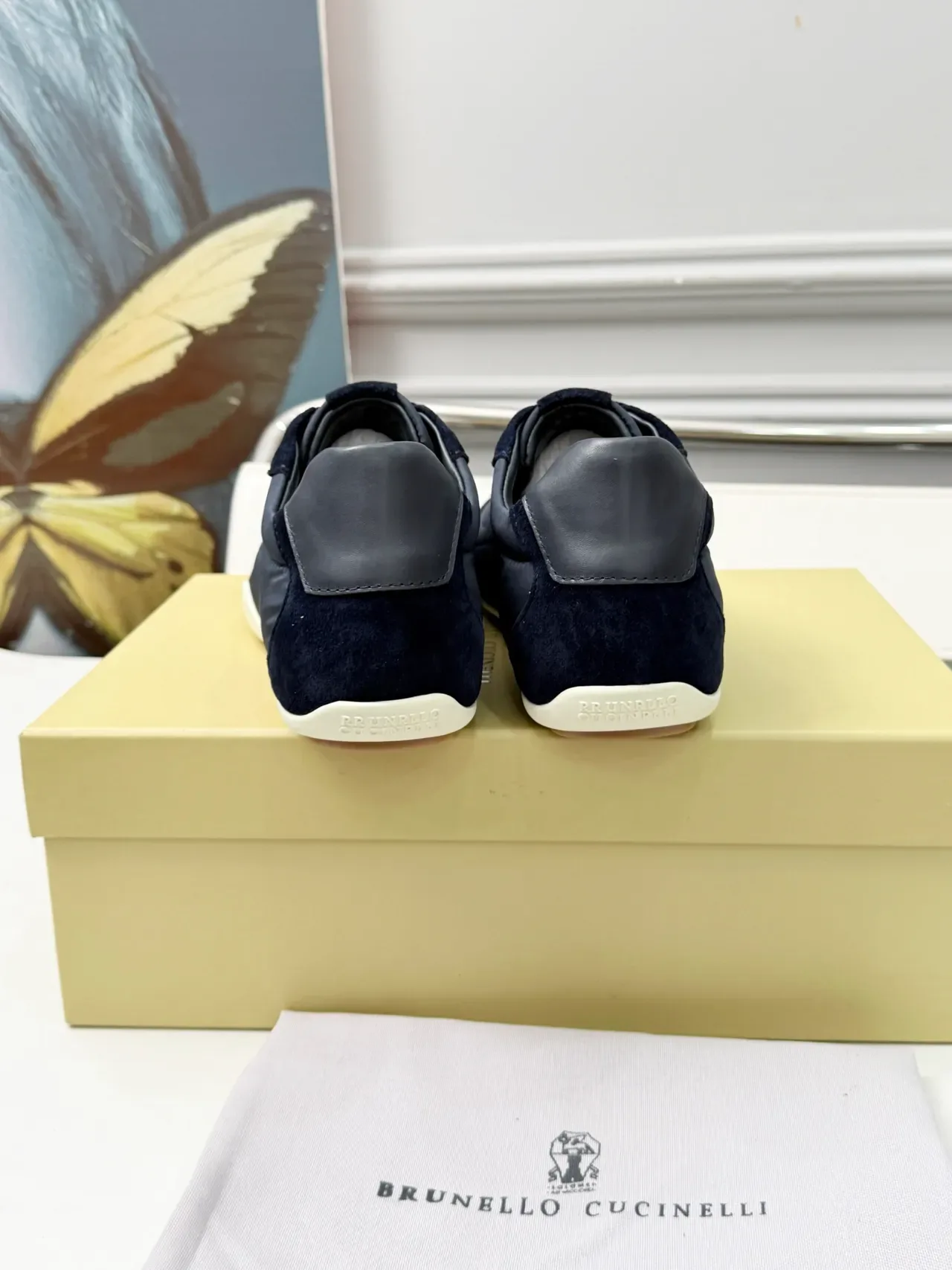 Brunello Cucinelli Navy Suede and Nylon Panel Sneaker 4