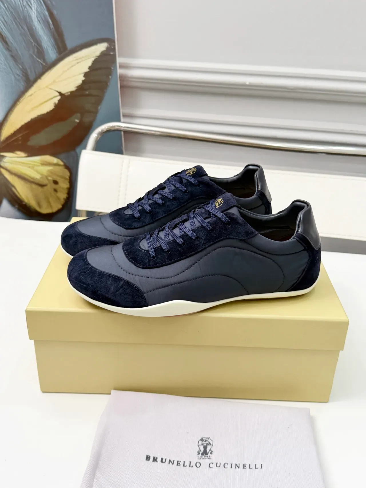 Brunello Cucinelli Navy Suede and Nylon Panel Sneaker 5