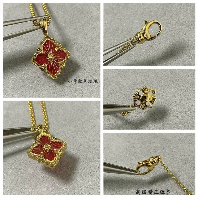 Collar Buccellati Floral Quatrefoil Esmalte Rojo Oro 2