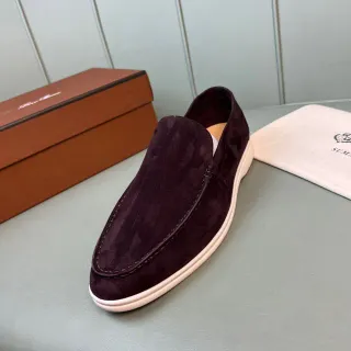 酒红米色麂皮鞋面 Moc-Toe 缝线乐福鞋