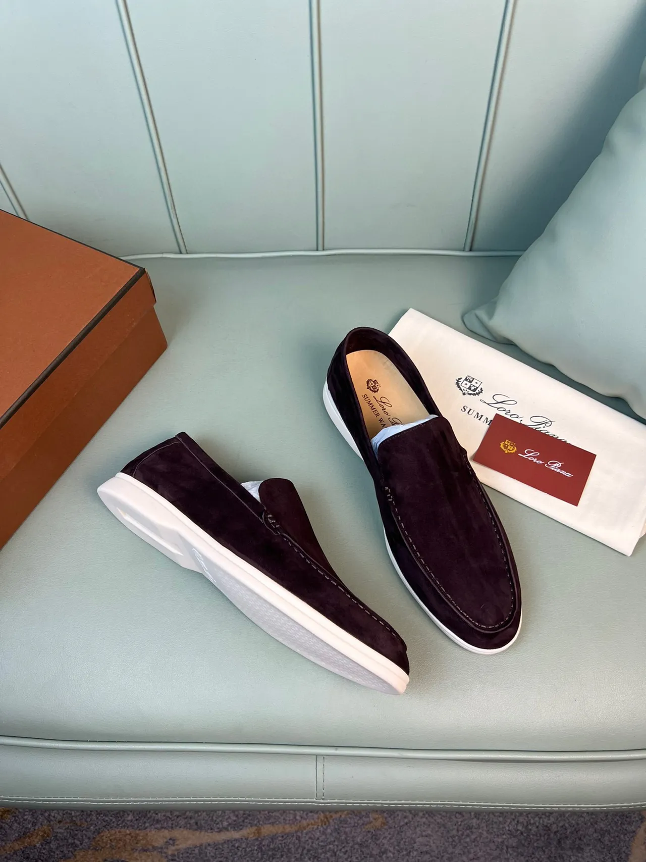 Burgundy Beige Suede Upper Moc-Toe Stitching Loafer 5