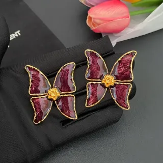 Burgundy Enamel Butterfly Gold-Tone Earrings