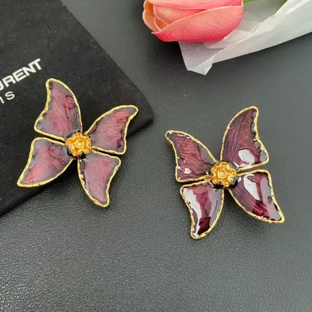 Burgundy Enamel Butterfly Gold-Tone Earrings 5