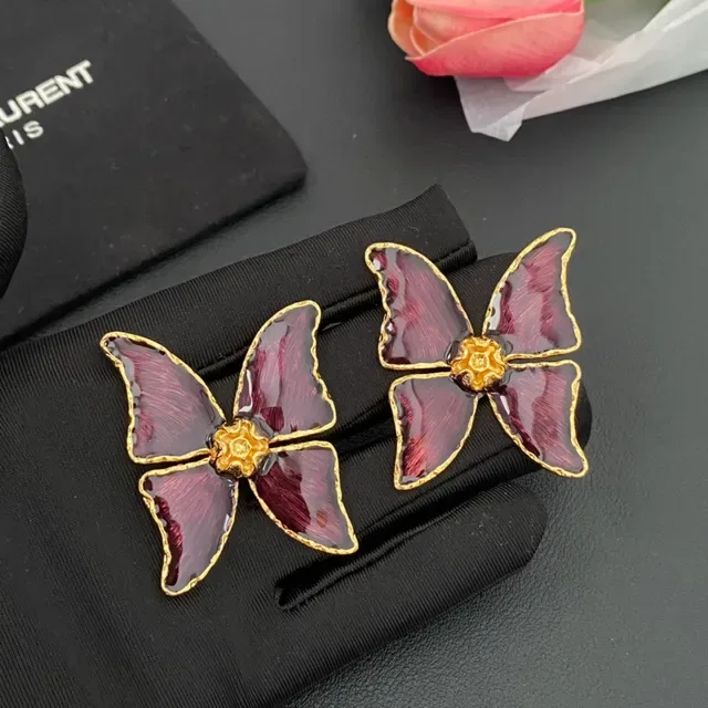 Burgundy Enamel Butterfly Gold-Tone Earrings 6