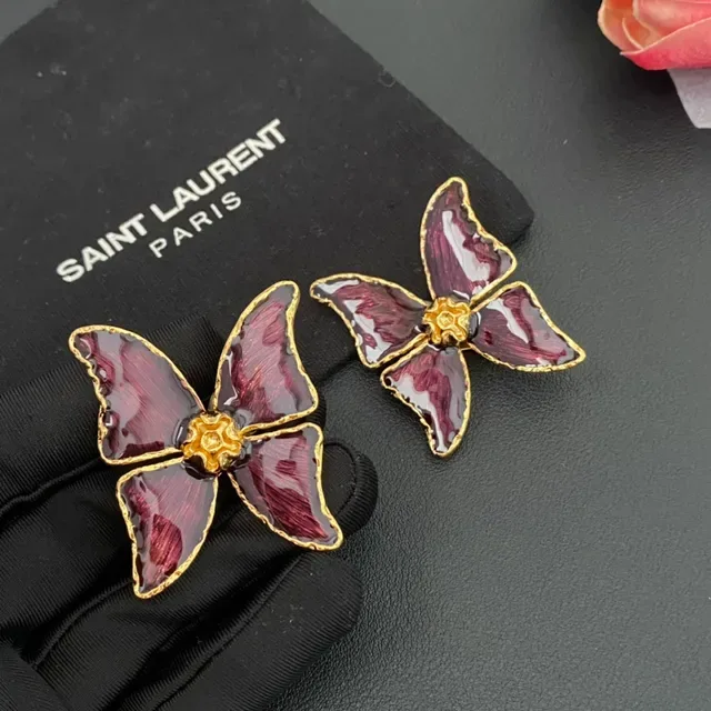 Burgundy Enamel Butterfly Gold-Tone Earrings 7