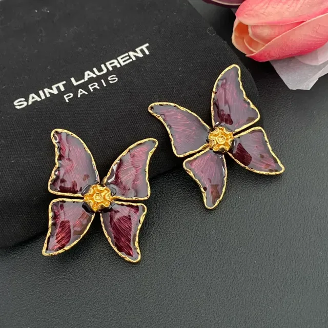 Burgundy Enamel Butterfly Gold-Tone Earrings 8