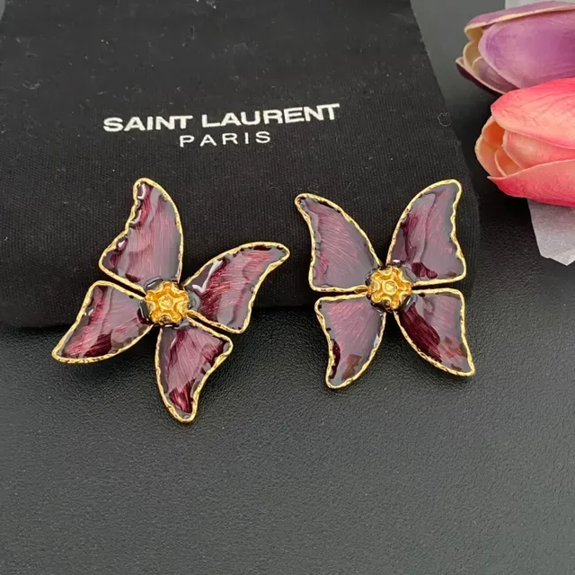 Burgundy Enamel Butterfly Gold-Tone Earrings 9