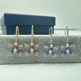 Butterfly Motif Pavé Multicolor Crystal Dangling Earrings