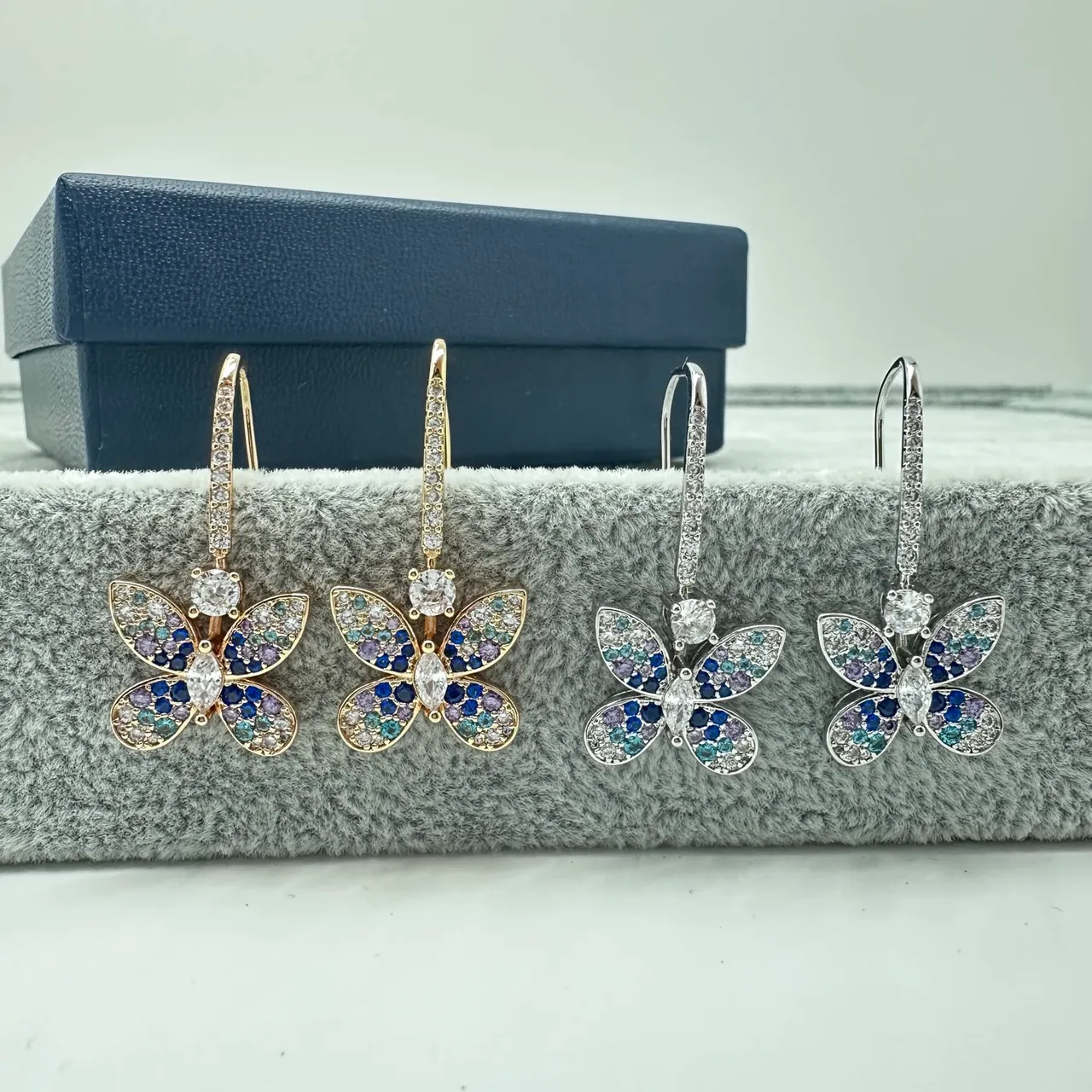 Butterfly Motif Pavé Multicolor Crystal Dangling Earrings 1