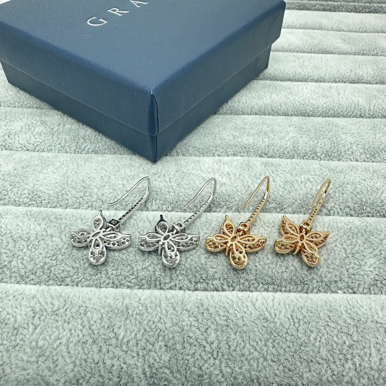 Butterfly Motif Pavé Multicolor Crystal Dangling Earrings 2