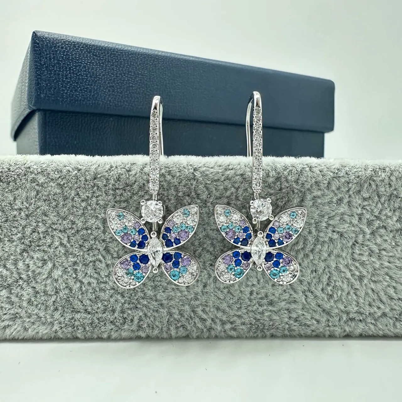 Butterfly Motif Pavé Multicolor Crystal Dangling Earrings 3