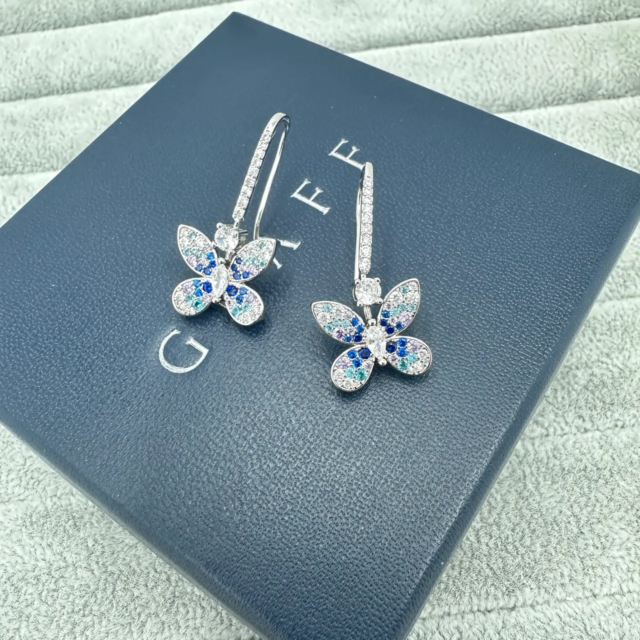 Butterfly Motif Pavé Multicolor Crystal Dangling Earrings 4