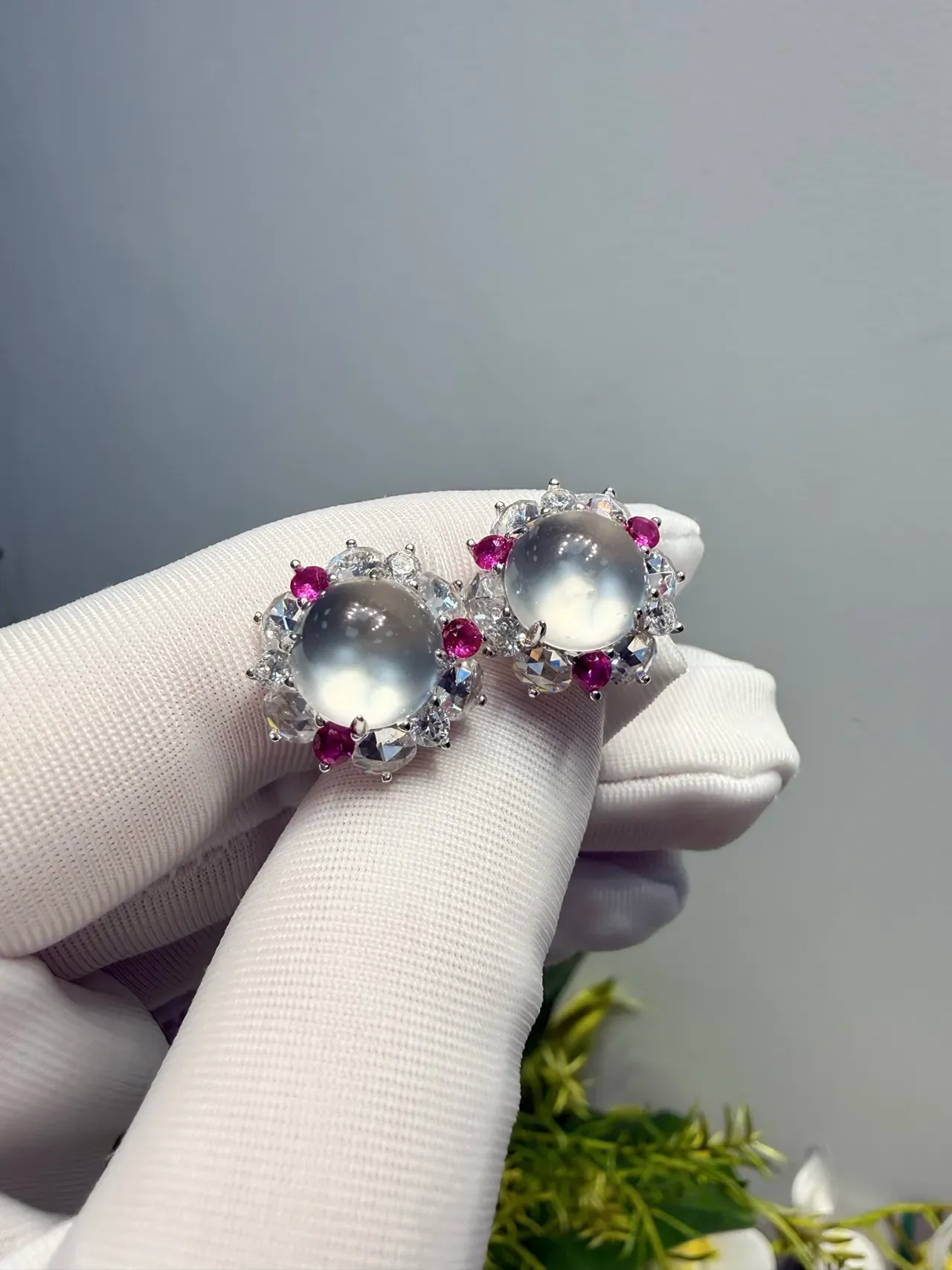 Cabochon Halo Multi-Gem Stud Earrings 3