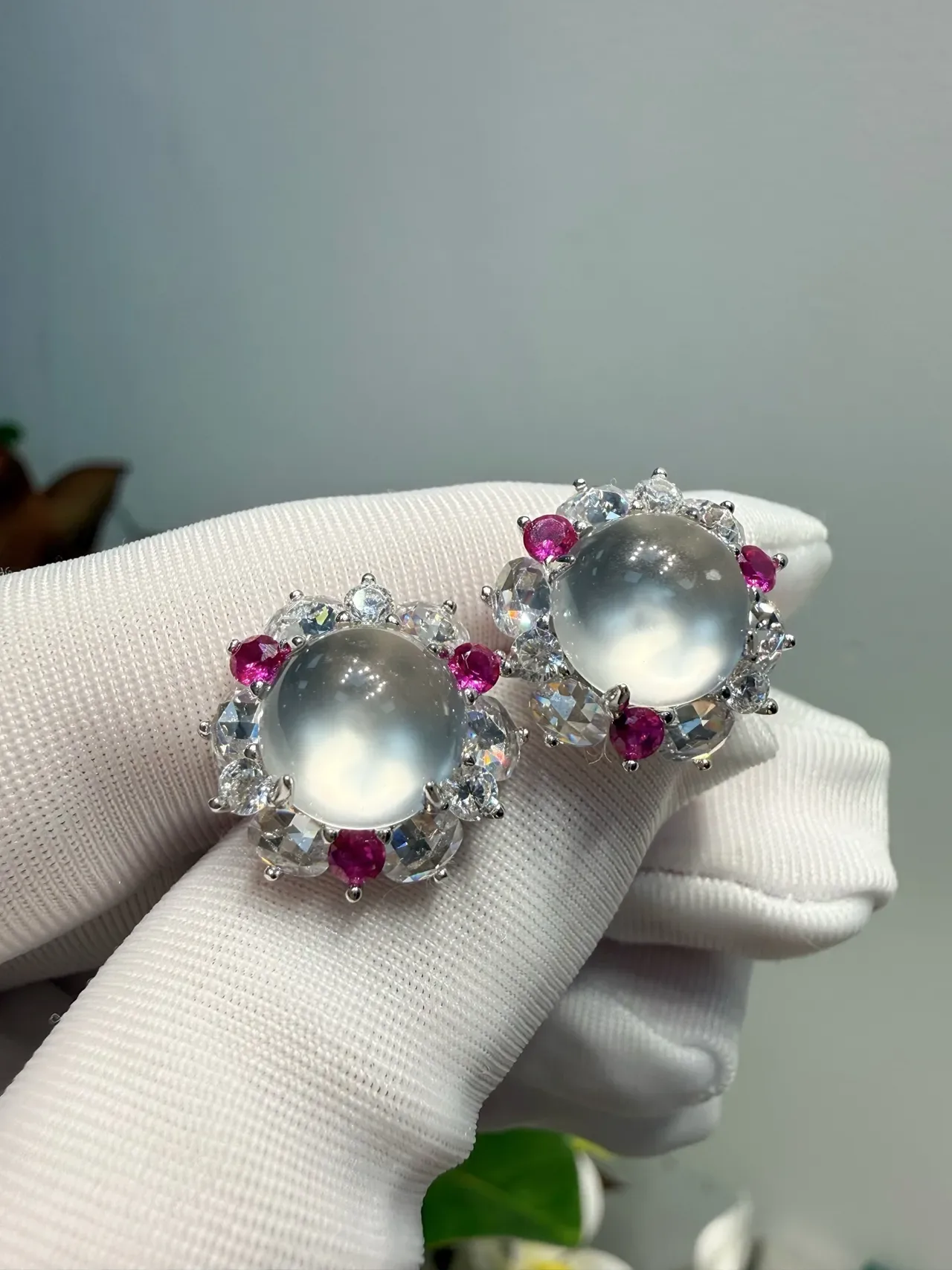 Cabochon Halo Multi-Gem Stud Earrings 7
