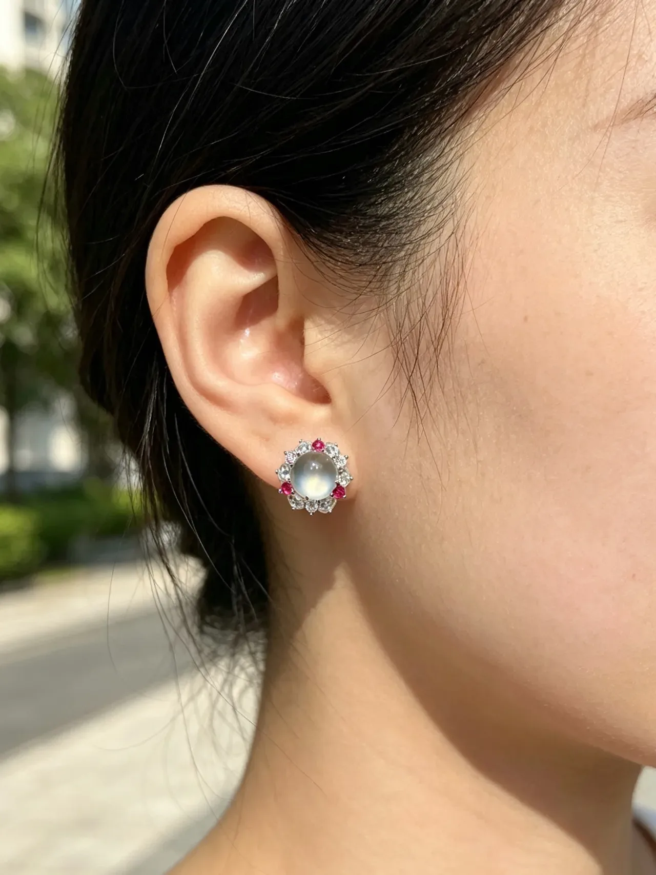 Cabochon Halo Multi-Gem Stud Earrings 8