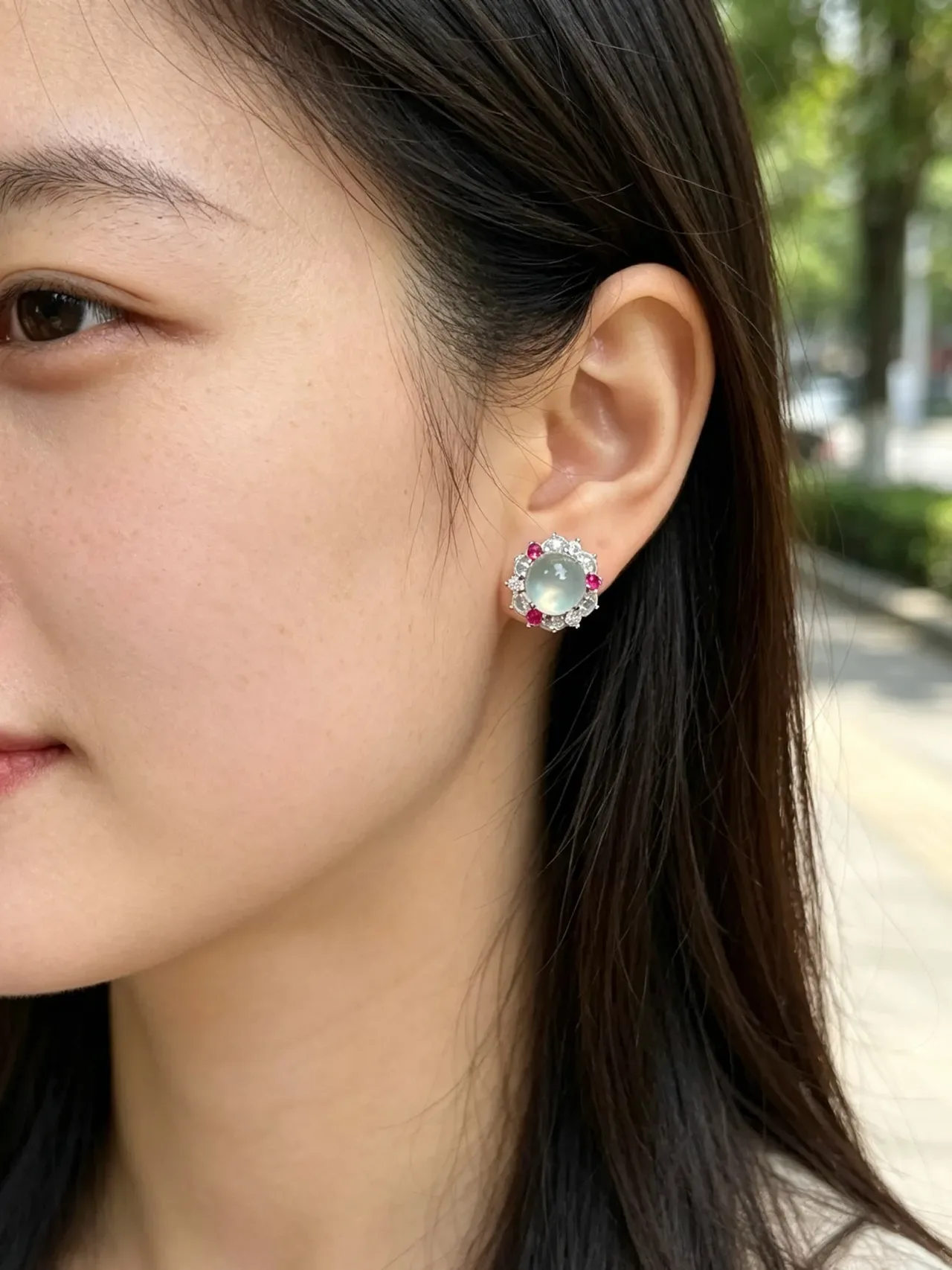 Cabochon Halo Multi-Gem Stud Earrings 9