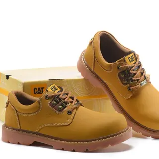 CAT Yellow Brown Mustard Leather Gum Rubber Sole Work Boots